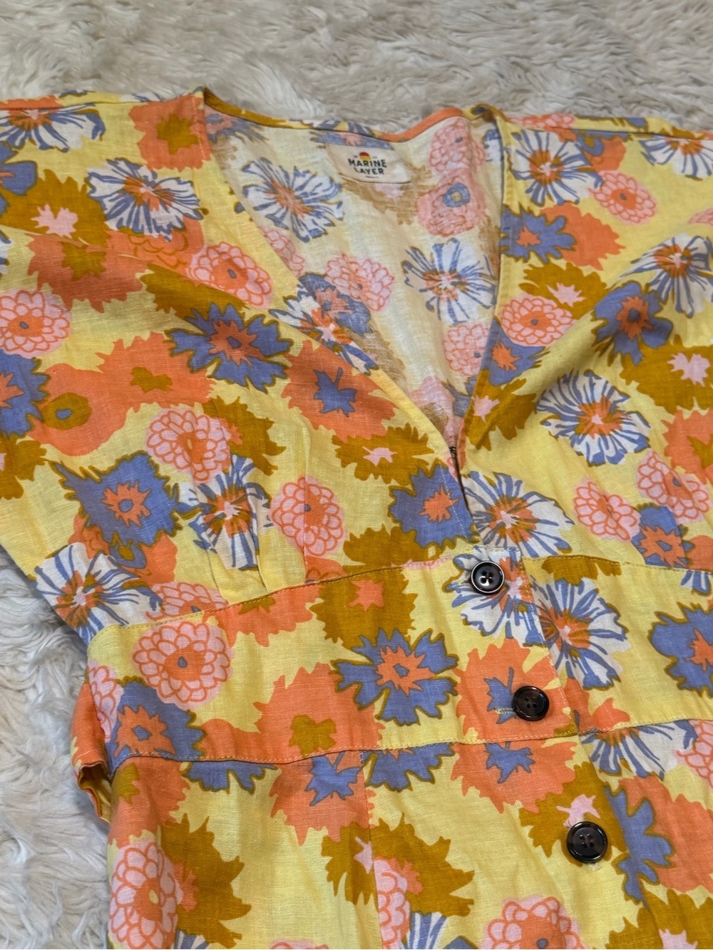 Marine Layer Camila Mini Dress in Yellow Floral Print - Size Small - Picture 4 of 8